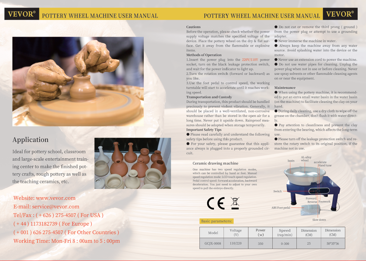 Tornio Da Ceramica Elettrico Per Bambini E Principianti - Macchina Per Ceramica Fai Da Te Con Bacino, 2000 Giri/min (Spina Europea)